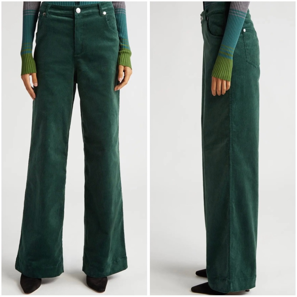 STAUD Grayson Wide Leg Corduroy Pants Pine Green Color